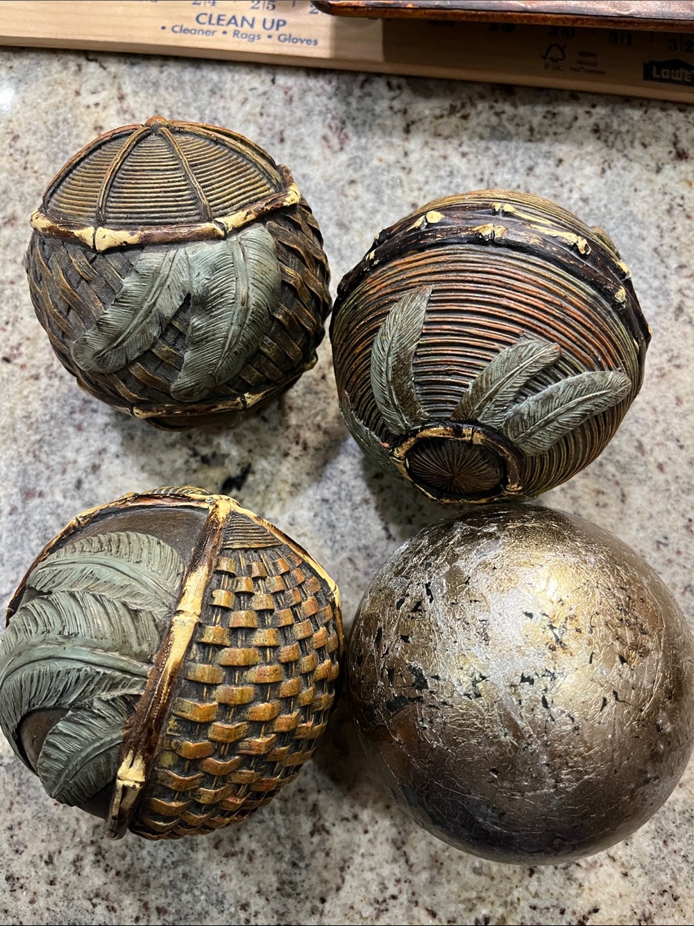 Decorative Home Accent Sphere Set - Antique Gold and Olive Green. 4 pieces